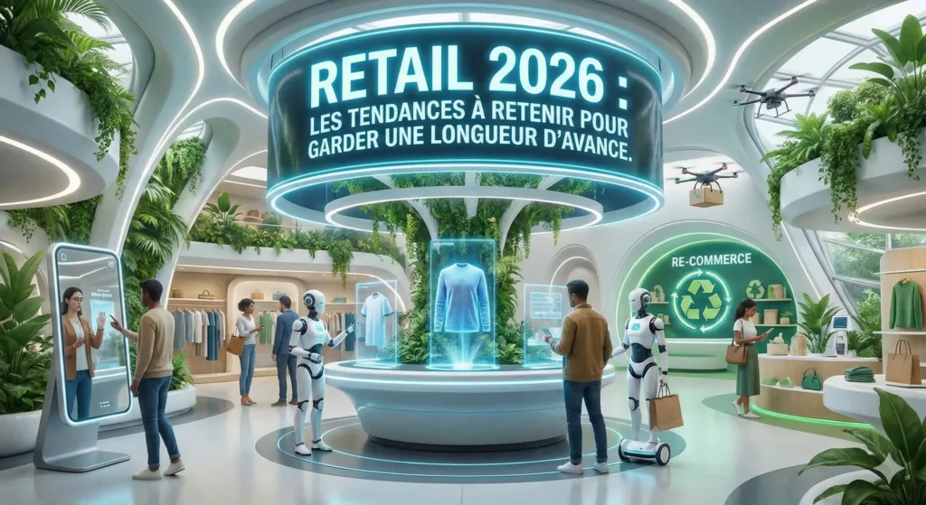 illustration des enjeux du retail en 2026 (IA, seconde main, fusion, positionnement...)